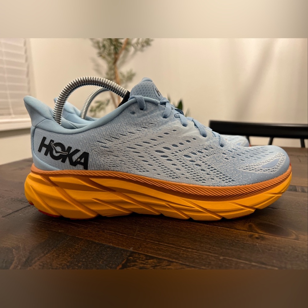 New Hoka Clifton 8 Summer Song Ice Flow Blue Orange Sneakers Size 9.5 B Women’s